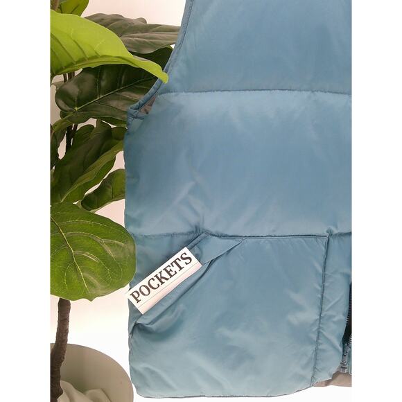 OP Ocean Pacific Men's Teal/Gray Quilted Zip Up Reversible Puffer Vest Large - Picture 2 of 9